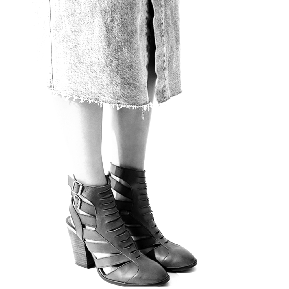 Stylish Strappy Free People Black Leather Booties - Picture 5 of 10